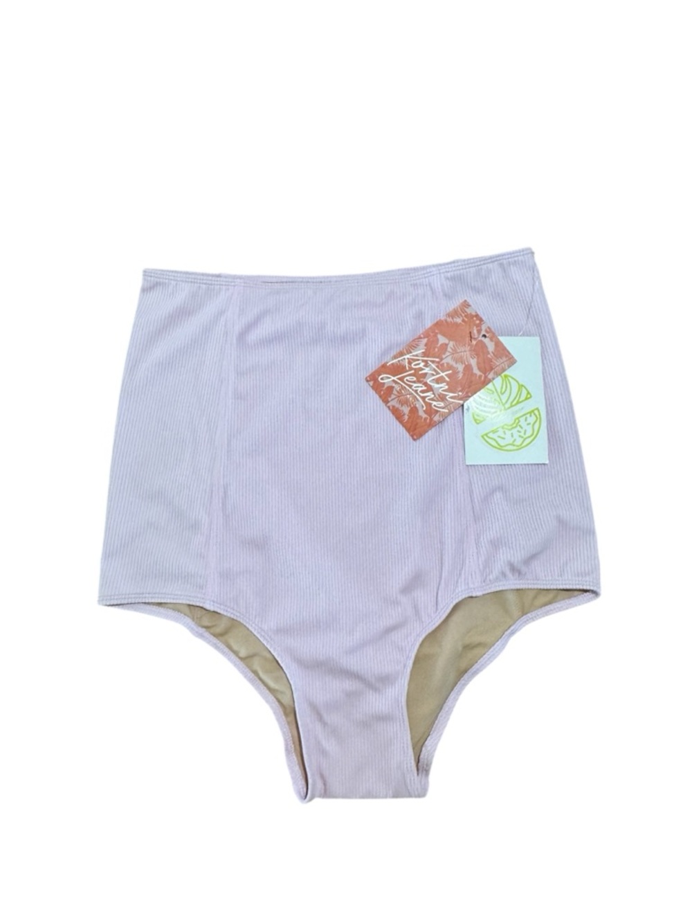 NWT Kortni Jeane Ribbed Extra High Waisted Bikini Bottoms Light Pale Pink Small